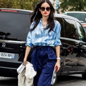 Tie Dye Stone Acid Wash Denim Chambray Top